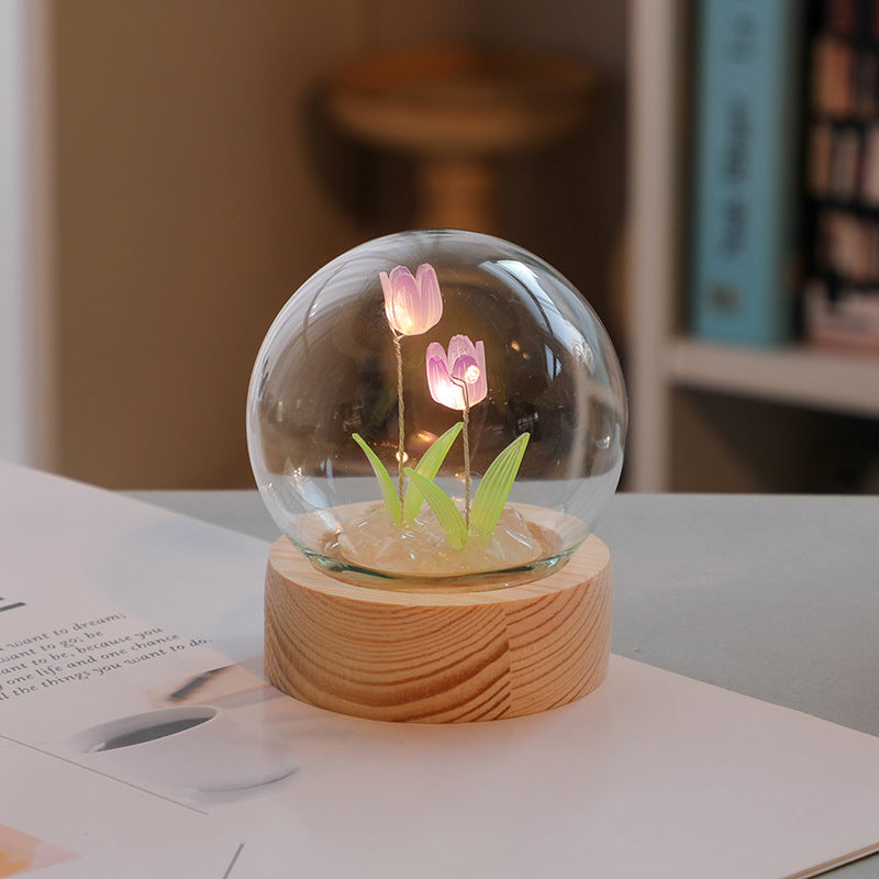 Artificial Tulip Flower Night Light Ornaments Handmade DIY Bedside Lamp