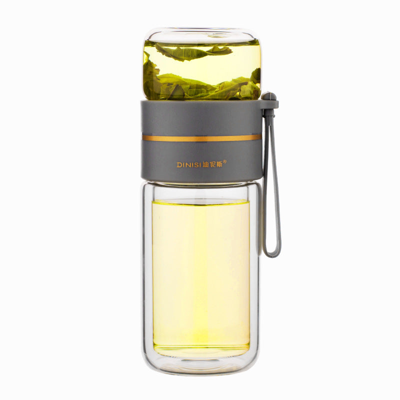 Glass Water Bottle With Tea Infuser Filter Tea Separation Double Wall Glass Bottle