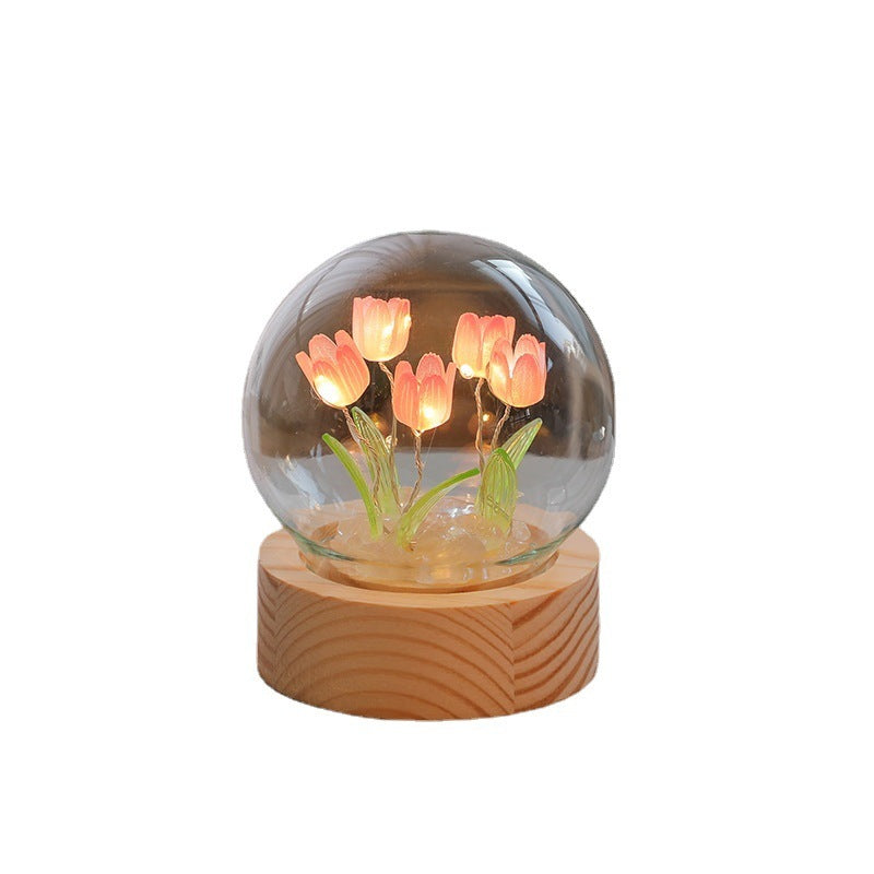 Artificial Tulip Flower Night Light Ornaments Handmade DIY Bedside Lamp