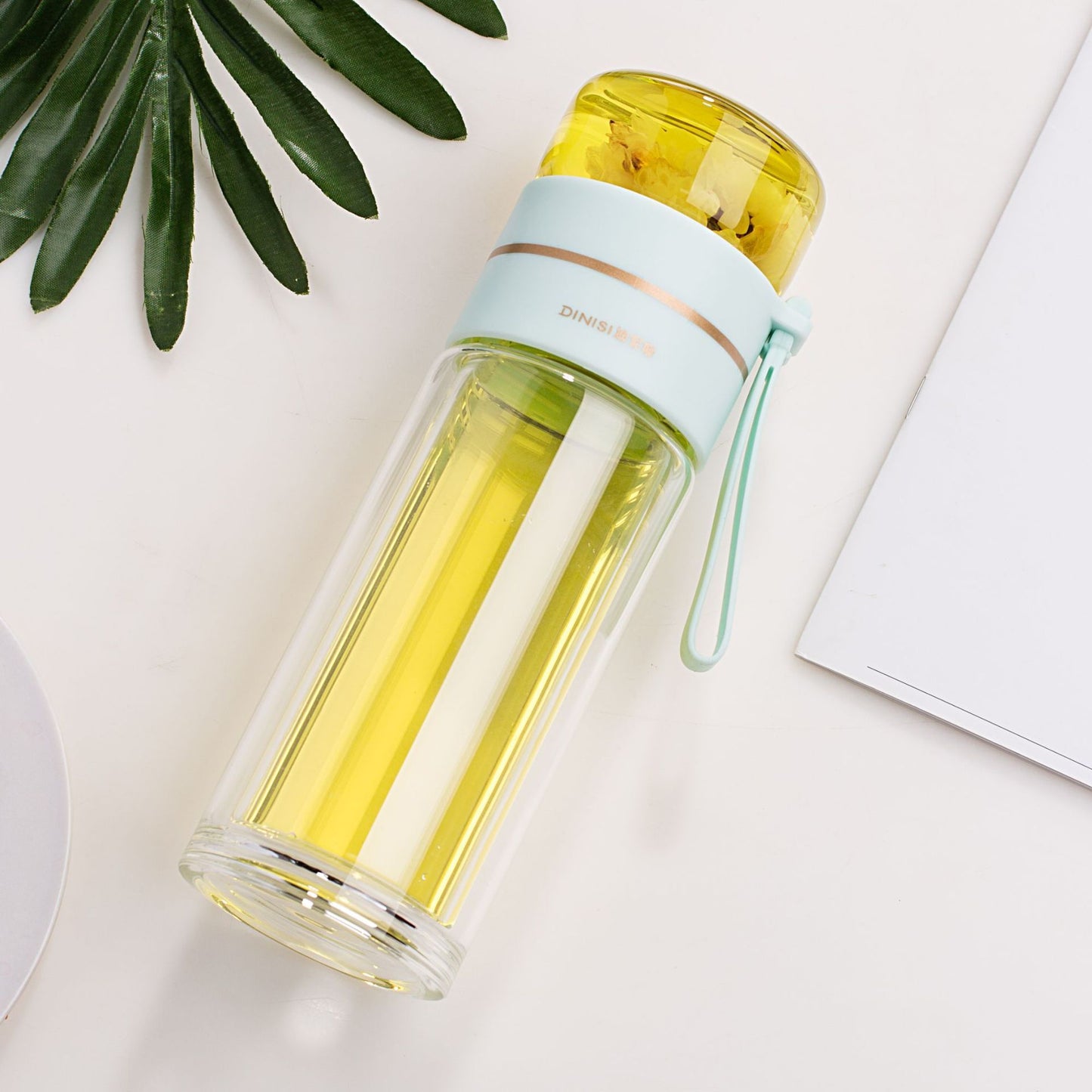 Glass Water Bottle With Tea Infuser Filter Tea Separation Double Wall Glass Bottle