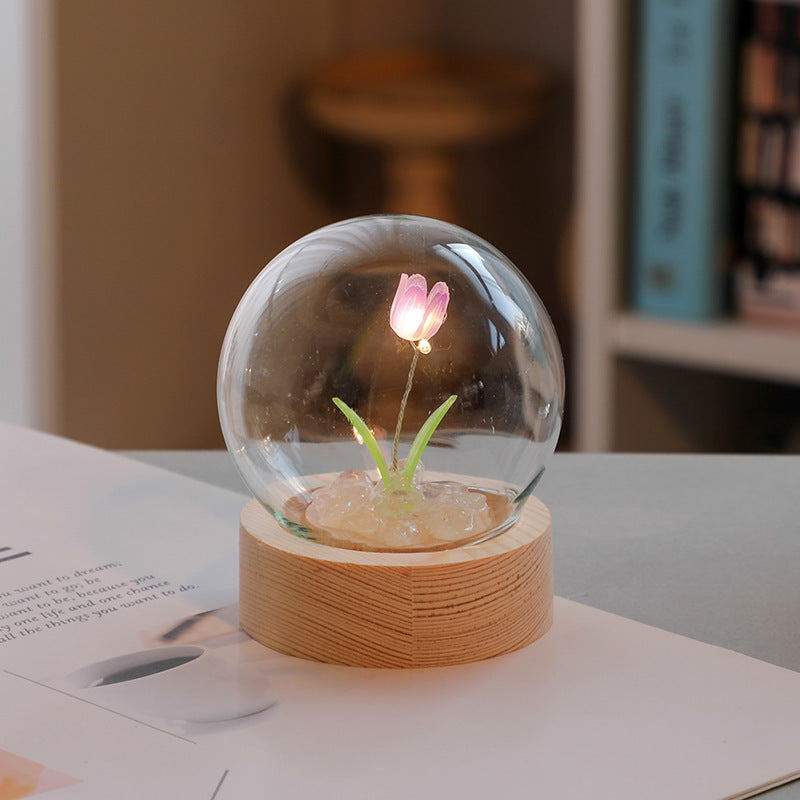 Artificial Tulip Flower Night Light Ornaments Handmade DIY Bedside Lamp