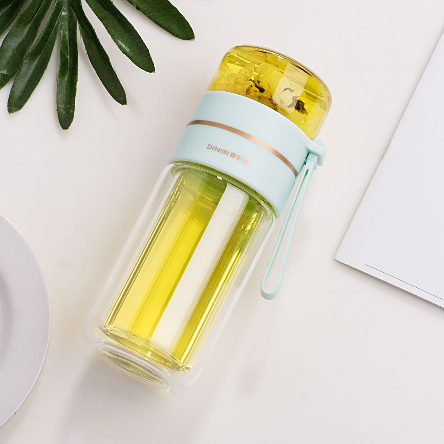 Glass Water Bottle With Tea Infuser Filter Tea Separation Double Wall Glass Bottle