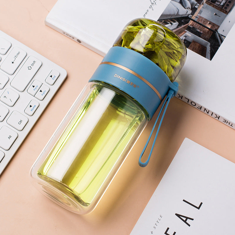 Glass Water Bottle With Tea Infuser Filter Tea Separation Double Wall Glass Bottle