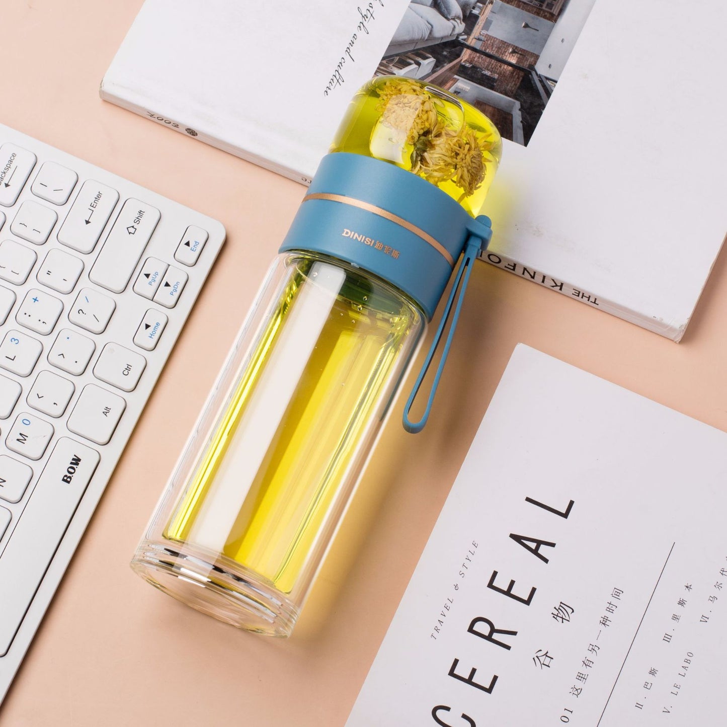 Glass Water Bottle With Tea Infuser Filter Tea Separation Double Wall Glass Bottle