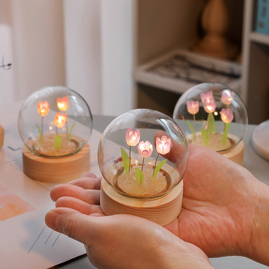 Artificial Tulip Flower Night Light Ornaments Handmade DIY Bedside Lamp