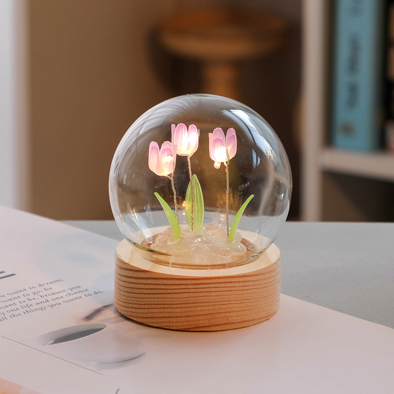 Artificial Tulip Flower Night Light Ornaments Handmade DIY Bedside Lamp