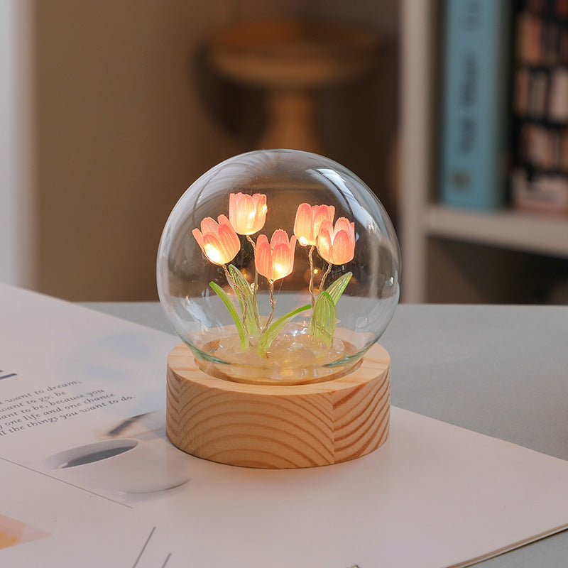 Artificial Tulip Flower Night Light Ornaments Handmade DIY Bedside Lamp