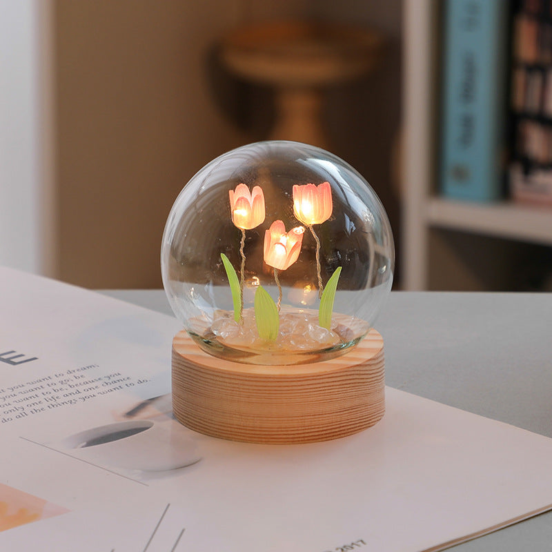 Artificial Tulip Flower Night Light Ornaments Handmade DIY Bedside Lamp