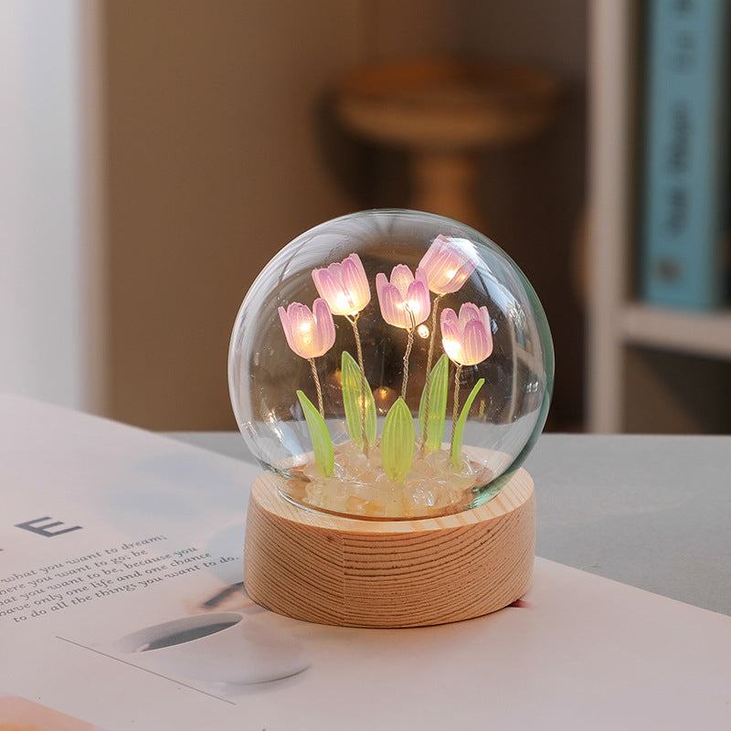 Artificial Tulip Flower Night Light Ornaments Handmade DIY Bedside Lamp