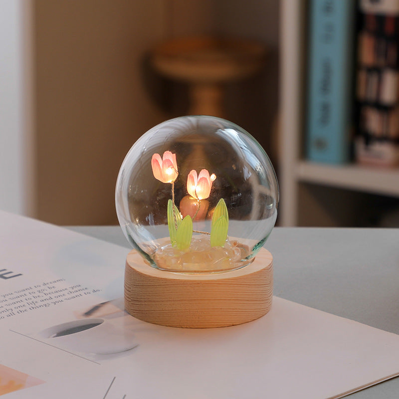 Artificial Tulip Flower Night Light Ornaments Handmade DIY Bedside Lamp