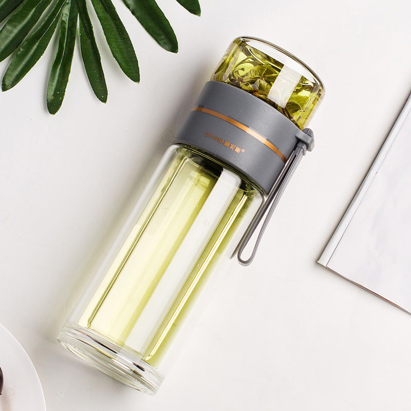 Glass Water Bottle With Tea Infuser Filter Tea Separation Double Wall Glass Bottle