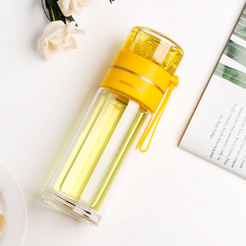 Glass Water Bottle With Tea Infuser Filter Tea Separation Double Wall Glass Bottle